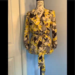 Loft Yellow/Gray Wrap Blouse, Sz. M